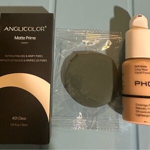 Phoera #102 Nude Full Coverage Foundation With Anglicolor Matte Prime And Sponge